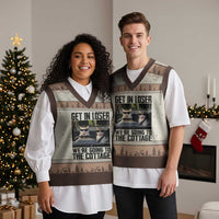 Get In Loser Were Going To The Cottage V-Neck Knit Sweater Vest Funny Cat Gifts Internet Memes