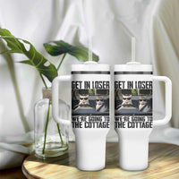 Get In Loser Were Going To The Cottage Tumbler With Handle Funny Cat Gifts Internet Memes