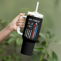 Air Force Veteran Tumbler With Handle Distressed American Flag Retired Dad Grandpa