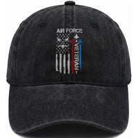 Air Force Veteran Washed Cotton Baseball Cap Distressed American Flag Retired Dad Grandpa