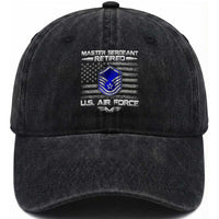 Retired Master Sergeant Of The Air Force Veteran Washed Cotton Baseball Cap Vintage USA Flag Veterans