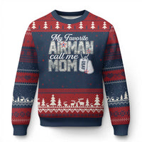 Proud Air Force Family Ugly Christmas Sweater My Favorite Airman Calls Me Mom - Wonder Print Shop
