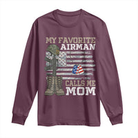 Proud Air Force Mom Long Sleeve Shirt My Favorite Airman Military Family Camo US Flag - Wonder Print Shop