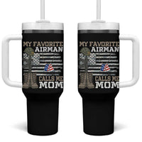 Proud Air Force Mom Tumbler With Handle My Favorite Airman Military Family Camo US Flag - Wonder Print Shop