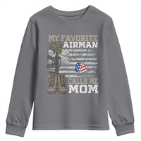 Proud Air Force Mom Youth Sweatshirt My Favorite Airman Military Family Camo US Flag - Wonder Print Shop