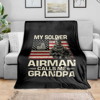 Proud Air Force Grandpa Throw Blanket My Soldier Airman Calls Me Grandpa US Flag - Wonder Print Shop