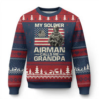 Proud Air Force Grandpa Ugly Christmas Sweater My Soldier Airman Calls Me Grandpa US Flag - Wonder Print Shop