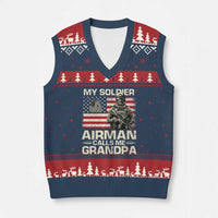 Proud Air Force Grandpa V-Neck Knit Sweater Vest My Soldier Airman Calls Me Grandpa US Flag - Wonder Print Shop