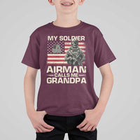 Proud Air Force Grandpa T Shirt For Kid My Soldier Airman Calls Me Grandpa US Flag - Wonder Print Shop