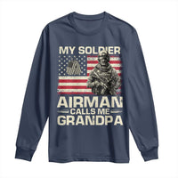 Proud Air Force Grandpa Long Sleeve Shirt My Soldier Airman Calls Me Grandpa US Flag - Wonder Print Shop