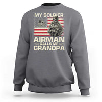Proud Air Force Grandpa Sweatshirt My Soldier Airman Calls Me Grandpa US Flag - Wonder Print Shop