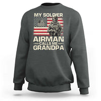 Proud Air Force Grandpa Sweatshirt My Soldier Airman Calls Me Grandpa US Flag - Wonder Print Shop