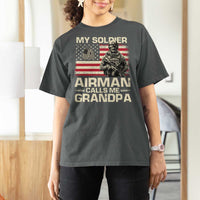 Proud Air Force Grandpa T Shirt For Women My Soldier Airman Calls Me Grandpa US Flag - Wonder Print Shop