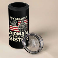 Proud Air Force Sister 4 in 1 Can Cooler Tumbler My Soldier Airman Calls Me Sister US Flag - Wonder Print Shop