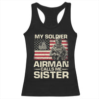 Proud Air Force Sister Racerback Tank Top My Soldier Airman Calls Me Sister US Flag - Wonder Print Shop
