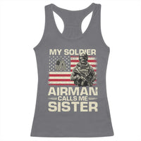 Proud Air Force Sister Racerback Tank Top My Soldier Airman Calls Me Sister US Flag - Wonder Print Shop