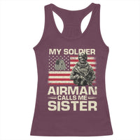 Proud Air Force Sister Racerback Tank Top My Soldier Airman Calls Me Sister US Flag - Wonder Print Shop