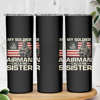 Proud Air Force Sister Skinny Tumbler My Soldier Airman Calls Me Sister US Flag - Wonder Print Shop