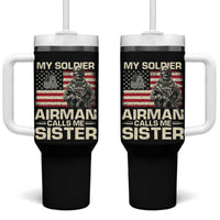 Proud Air Force Sister Tumbler With Handle My Soldier Airman Calls Me Sister US Flag - Wonder Print Shop