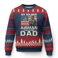 Proud Air Force Dad Ugly Christmas Sweater My Soldier Airman Calls Me Dad US Flag - Wonder Print Shop