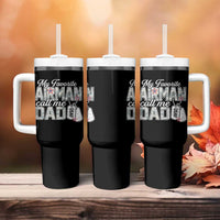Proud Air Force Family Tumbler With Handle My Favorite Airman Calls Me Dad - Wonder Print Shop