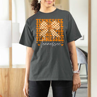 Vintage Tennessee Coquette Bow T Shirt For Women Retro TN Orange Checkered Print US State