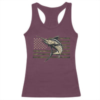 Fishing Camouflage US Flag Racerback Tank Top Swordfish Fish Fisherman Camo - Wonder Print Shop