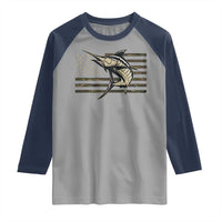 Fishing Camouflage US Flag Raglan Shirt Swordfish Fish Fisherman Camo - Wonder Print Shop