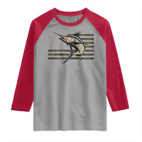 Fishing Camouflage US Flag Raglan Shirt Swordfish Fish Fisherman Camo - Wonder Print Shop
