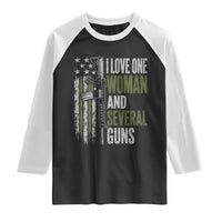 I Love One Woman And Several Guns Raglan Shirt Vintage American Flag Funny Husband Gun Lover