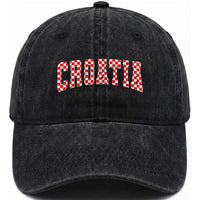 Vintage Croatia Washed Cotton Baseball Cap Retro Varsity Hrvatska Flag Zagreb Croatian