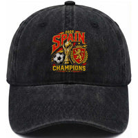 Spain Champions 2026 Washed Cotton Baseball Cap Spanish Soccer Fan Graphic