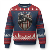 Catholic Knight Templar Crusader Ugly Christmas Sweater Rertro Deus Vult American Flag