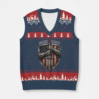 Catholic Knight Templar Crusader V-Neck Knit Sweater Vest Rertro Deus Vult American Flag