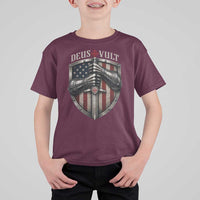 Catholic Knight Templar Crusader T Shirt For Kid Rertro Deus Vult American Flag