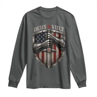 Catholic Knight Templar Crusader Long Sleeve Shirt Rertro Deus Vult American Flag