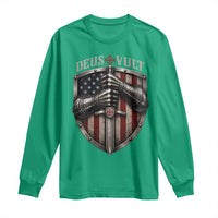 Catholic Knight Templar Crusader Long Sleeve Shirt Rertro Deus Vult American Flag