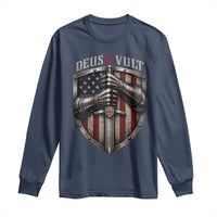 Catholic Knight Templar Crusader Long Sleeve Shirt Rertro Deus Vult American Flag