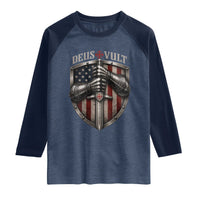 Catholic Knight Templar Crusader Raglan Shirt Rertro Deus Vult American Flag