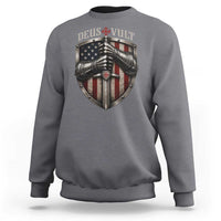 Catholic Knight Templar Crusader Sweatshirt Rertro Deus Vult American Flag