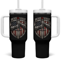 Catholic Knight Templar Crusader Tumbler With Handle Rertro Deus Vult American Flag