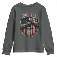Catholic Knight Templar Crusader Youth Sweatshirt Rertro Deus Vult American Flag