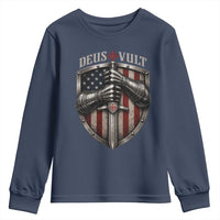 Catholic Knight Templar Crusader Youth Sweatshirt Rertro Deus Vult American Flag