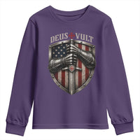 Catholic Knight Templar Crusader Youth Sweatshirt Rertro Deus Vult American Flag