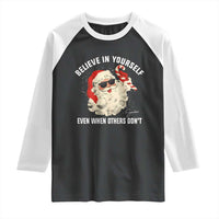 Vintage Christmas Santa Claus Face Raglan Shirt Retro Believe In Yourself Funny Motivational - Wonder Print Shop