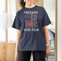 Freedom Over Fear T Shirt For Women Vintage US American Flag - Wonder Print Shop
