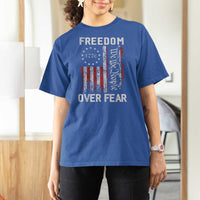 Freedom Over Fear T Shirt For Women Vintage US American Flag - Wonder Print Shop