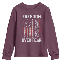 Freedom Over Fear Youth Sweatshirt Vintage US American Flag - Wonder Print Shop