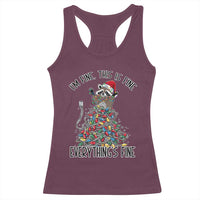 Christmas Racoon Racerback Tank Top I'm Fine Everything Is Fine Xmas Lights