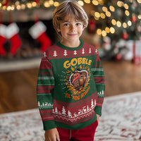 Funny Turkey Knitted Sweatshirt Gobble Til You Wobble Thanksgiving Day - Wonder Print Shop